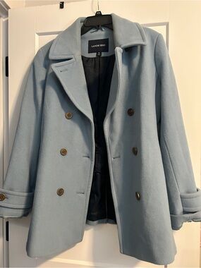 Lands' End Light Blue Double-Breasted Wool-Blend Pea Coat